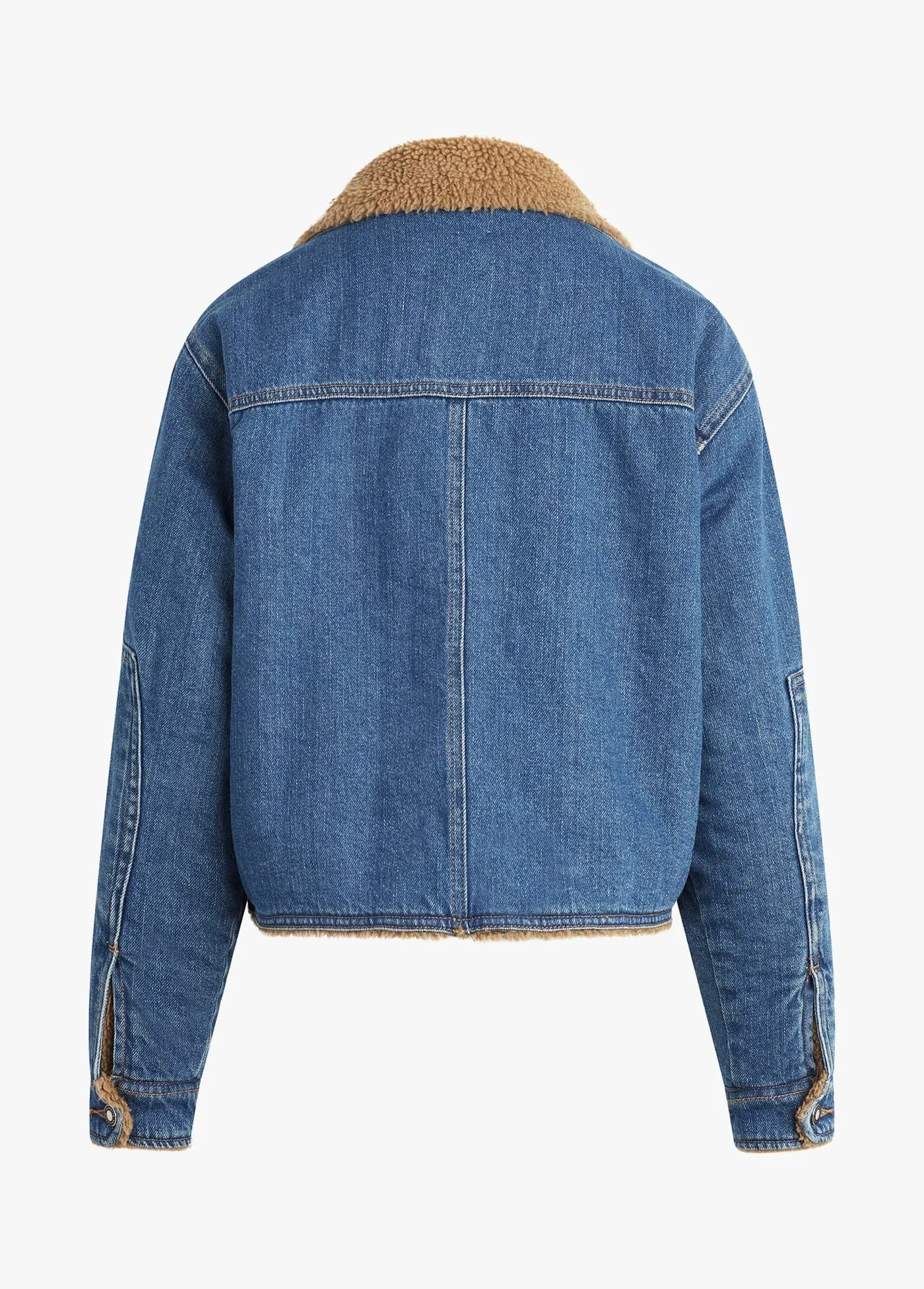 Favorite Daughter The Bridget Crop Denim and Shearling Jacket- Concord Blue