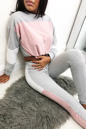 Fueled By Coffee Long Sleeve Splicing Two Piece Set - Gray