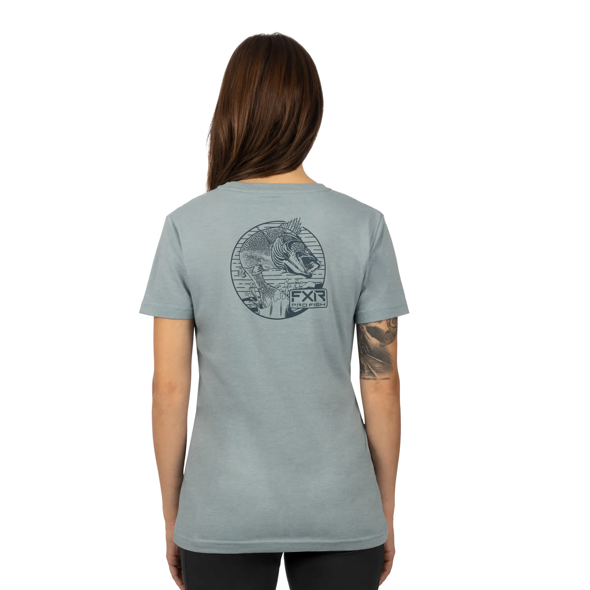 FXR Womens Walleye Premium T-Shirt Light Steel/Dark Steel Blue