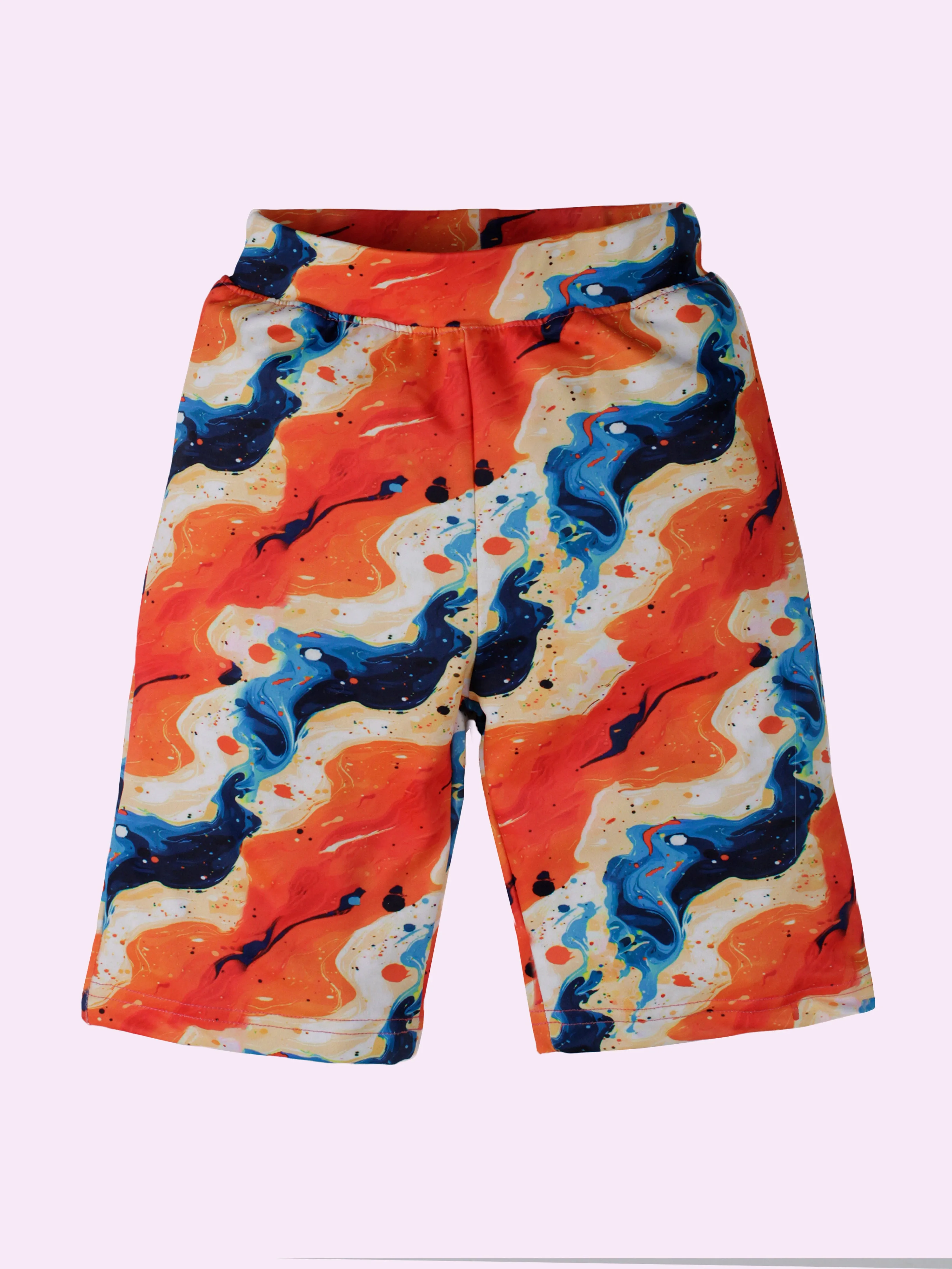 Girls Knee Length Tie & Dye All Over Printed Cycling Shorts