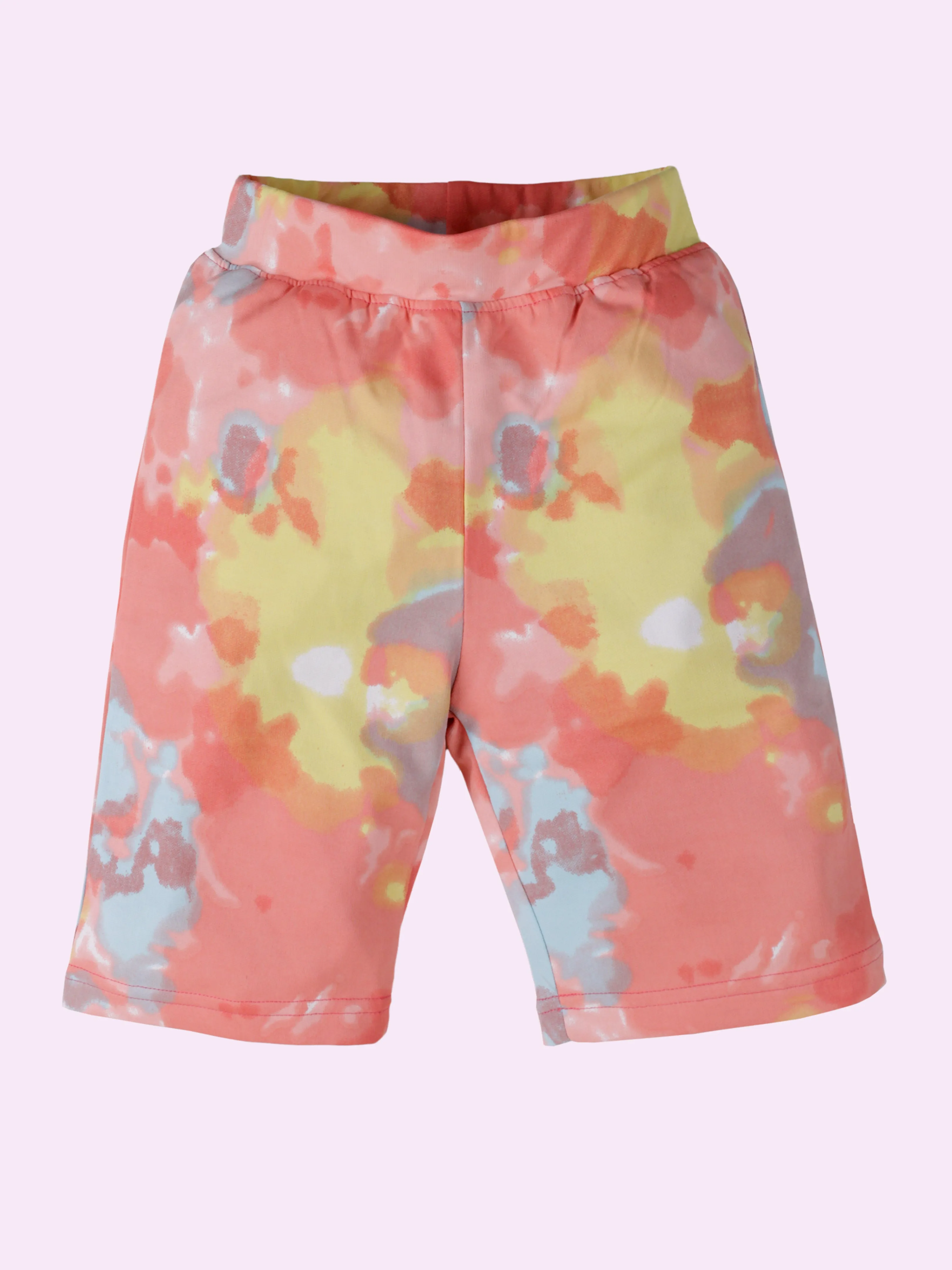 Girls Knee Length Tie & Dye All Over Printed Cycling Shorts