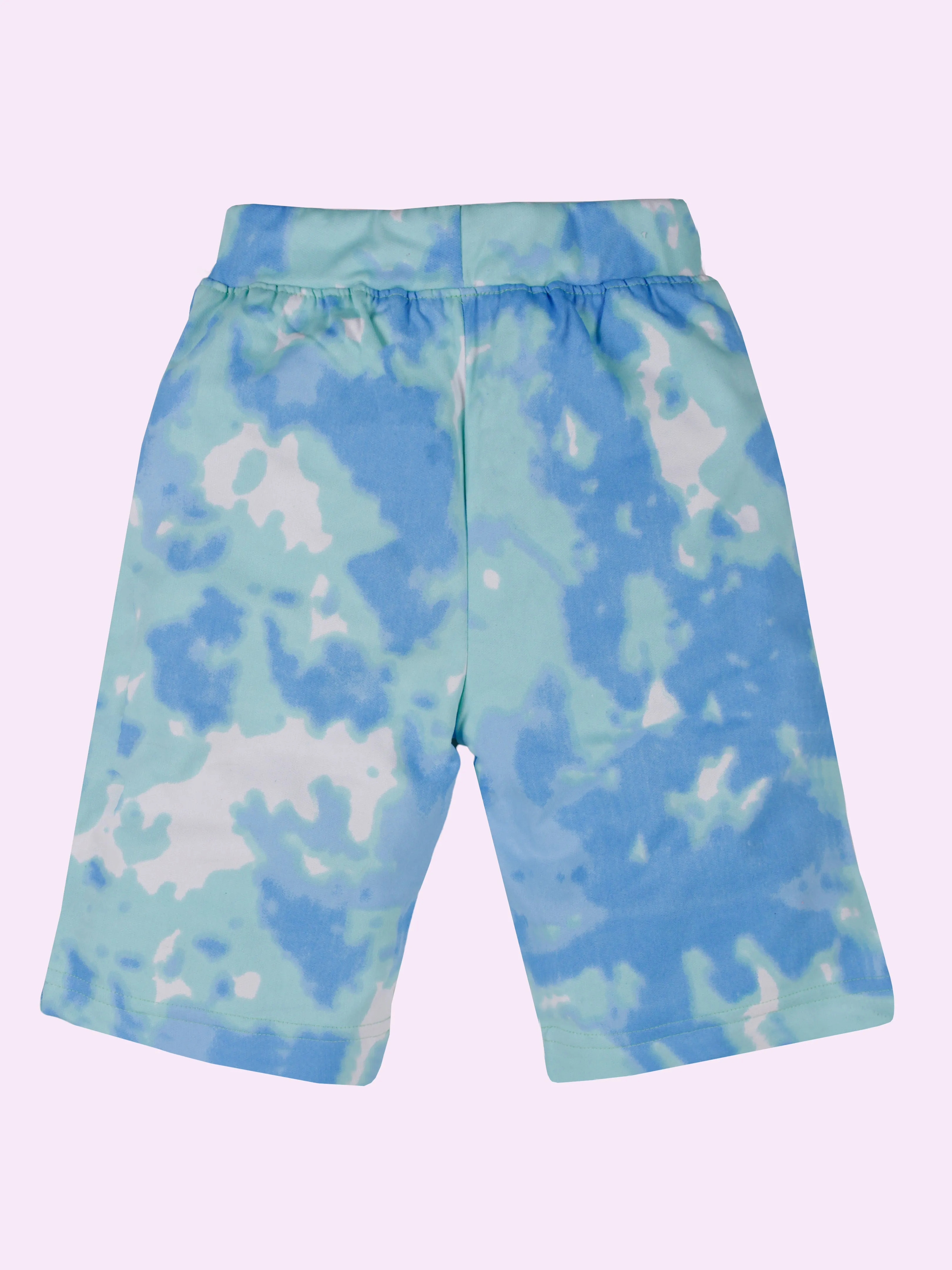Girls Knee Length Tie & Dye All Over Printed Cycling Shorts