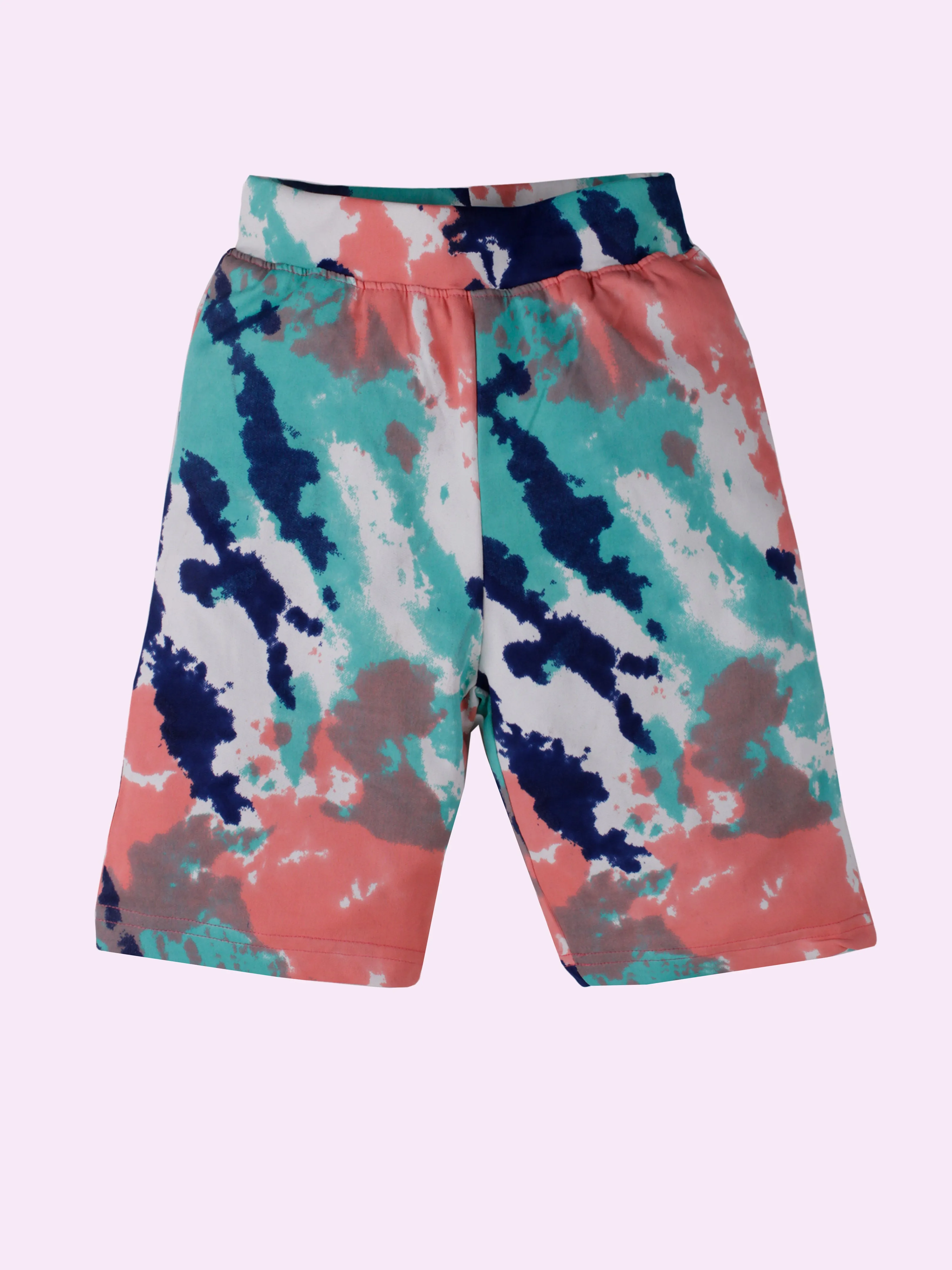 Girls Knee Length Tie & Dye All Over Printed Cycling Shorts