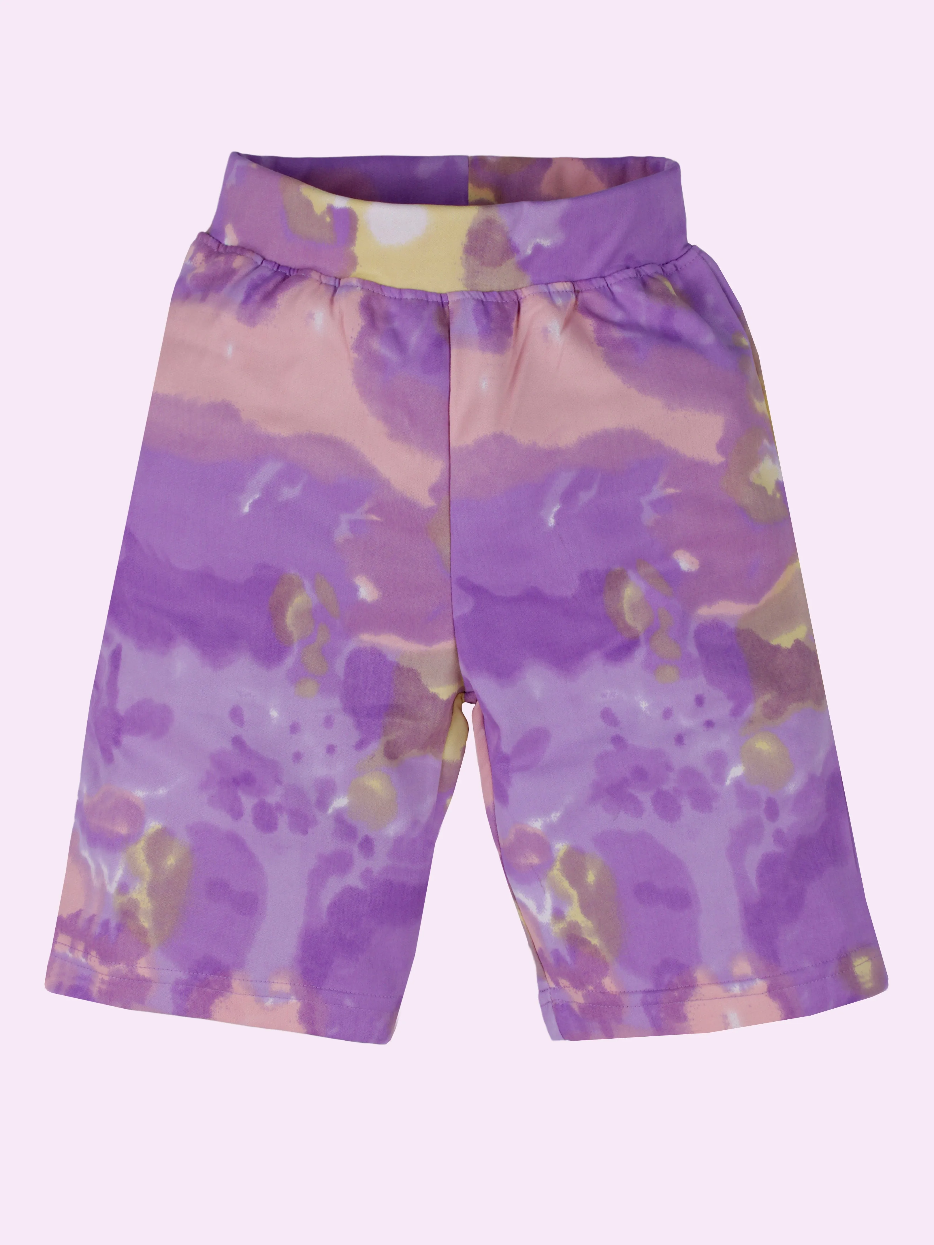 Girls Knee Length Tie & Dye All Over Printed Cycling Shorts