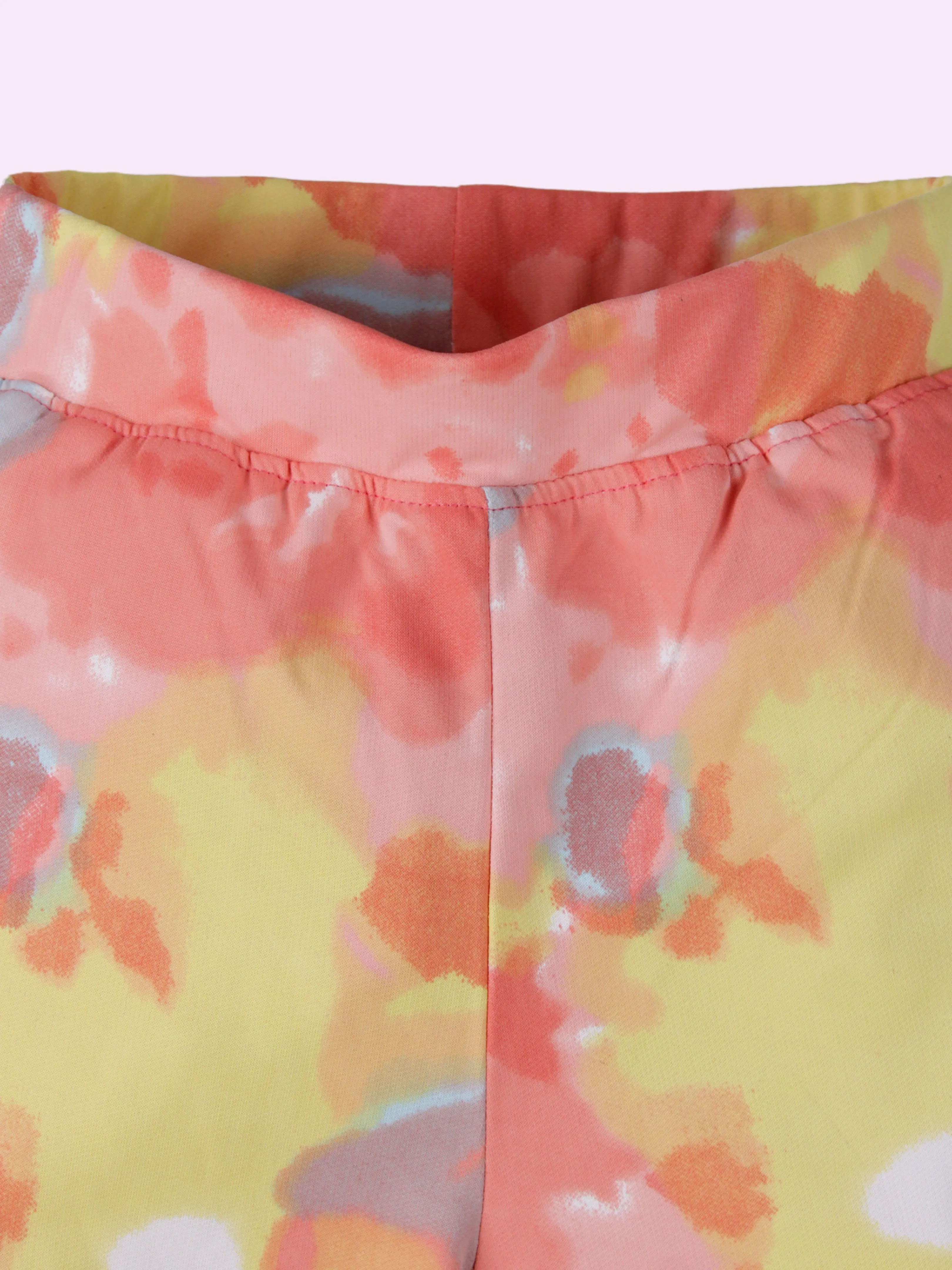 Girls Knee Length Tie & Dye All Over Printed Cycling Shorts