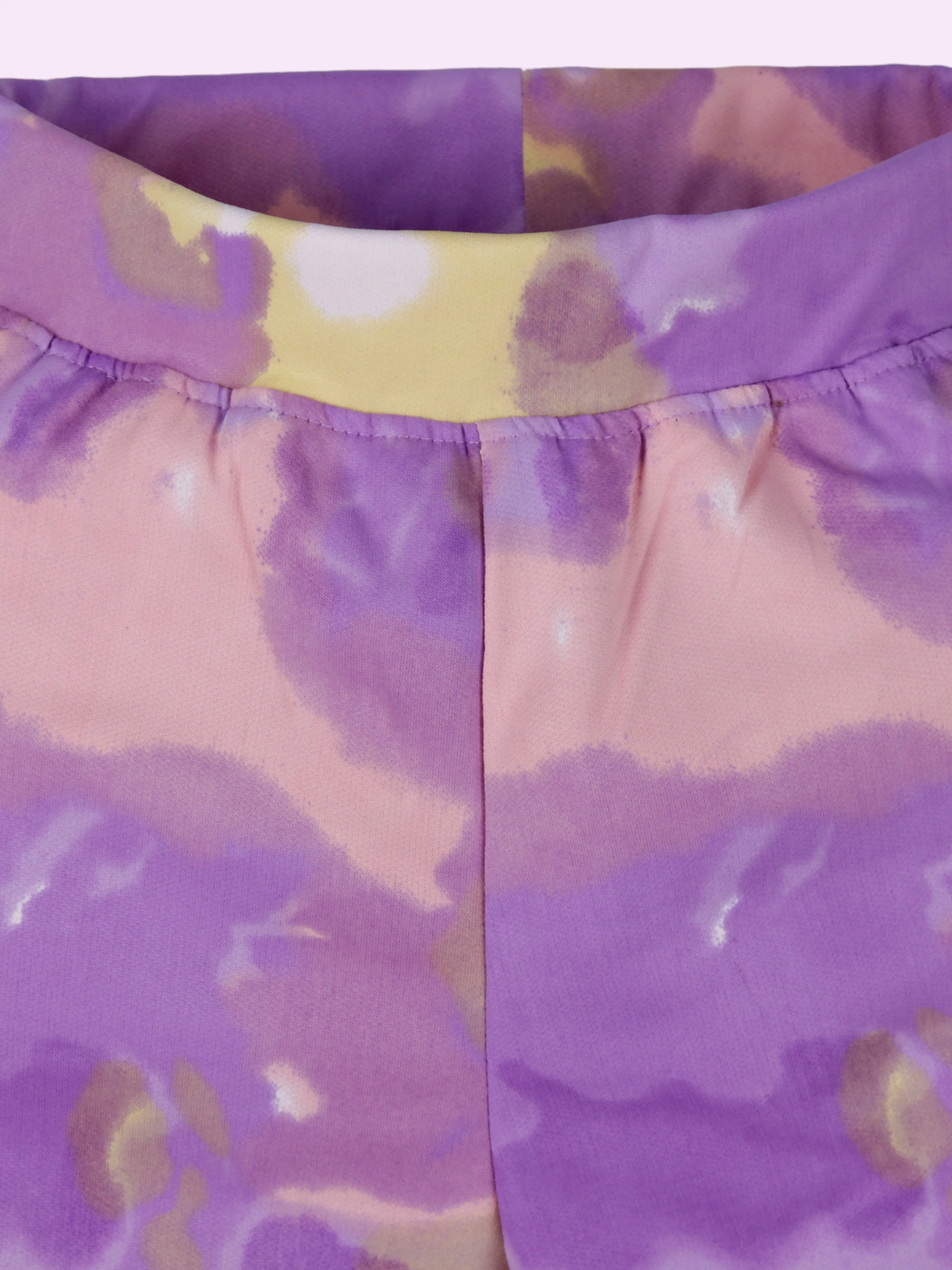 Girls Knee Length Tie & Dye All Over Printed Cycling Shorts