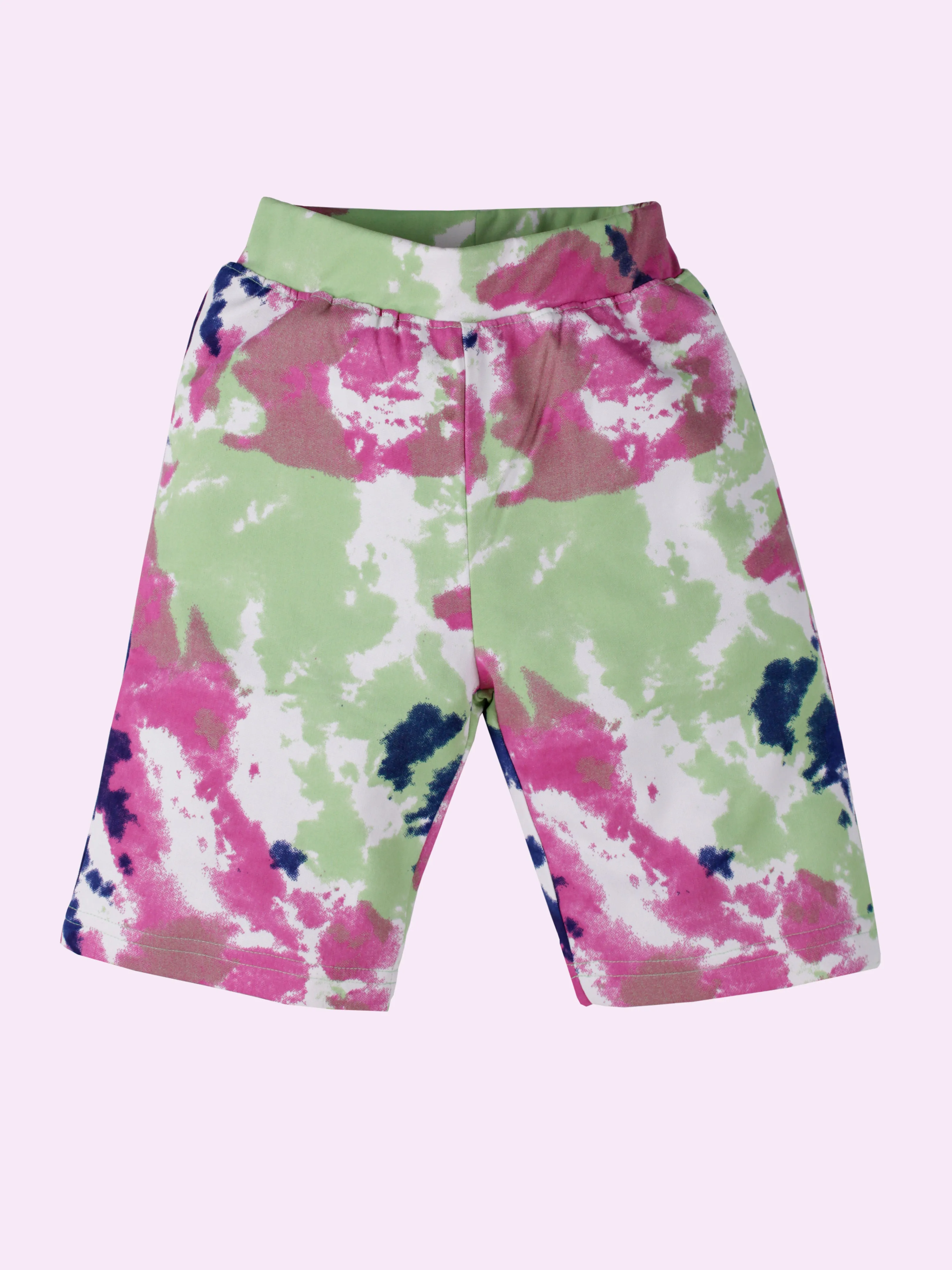 Girls Knee Length Tie & Dye All Over Printed Cycling Shorts