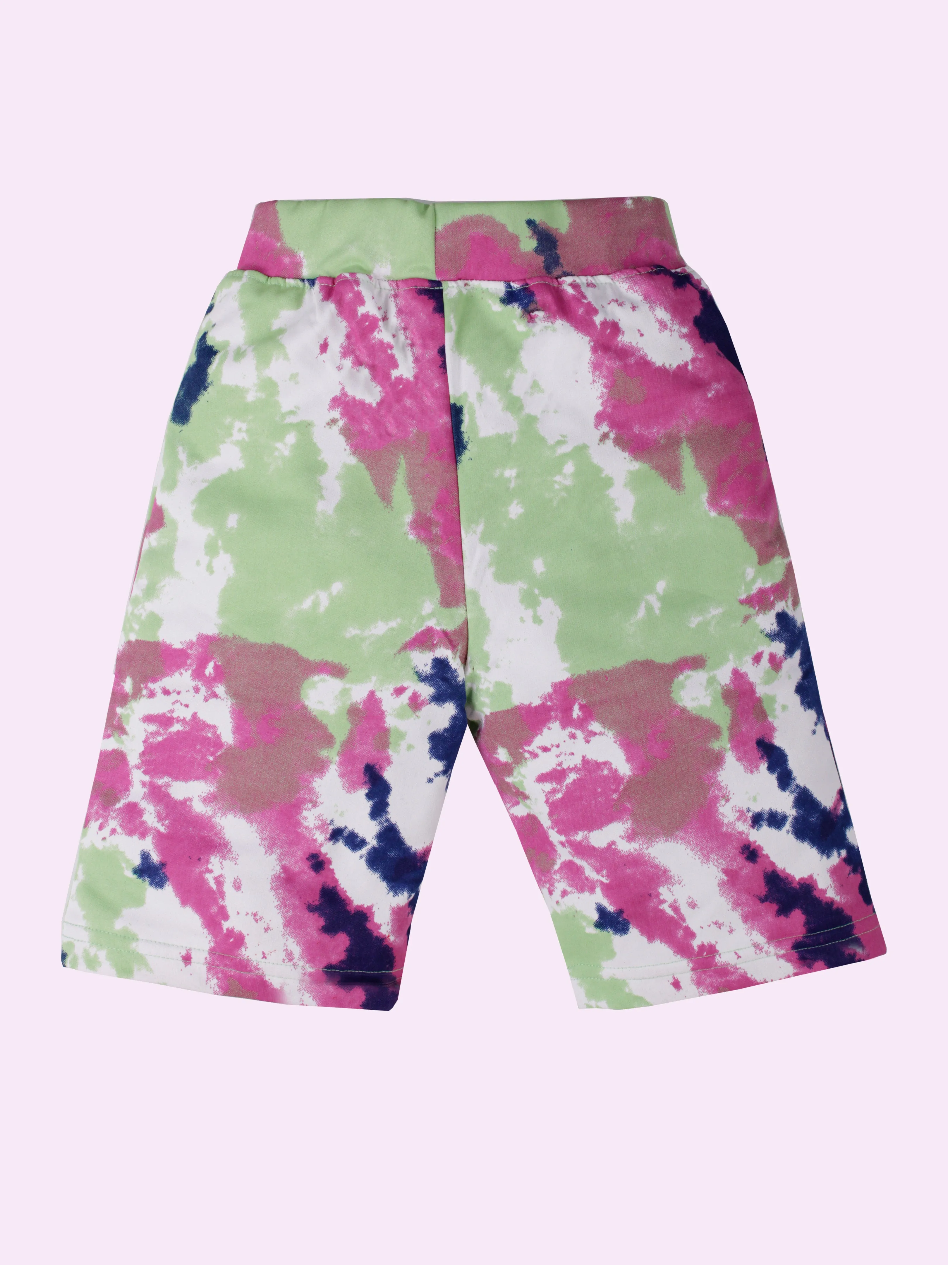 Girls Knee Length Tie & Dye All Over Printed Cycling Shorts