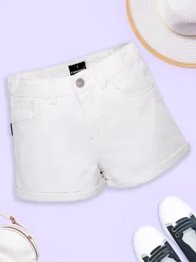 Girls Rollup Denim Shorts with Button Elasticated Waistband