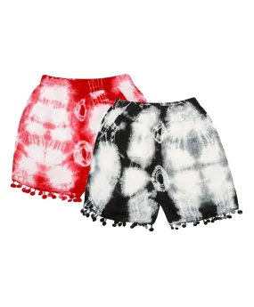Girls Tie & Dye Shorts with Pom Pom - Pack of 2