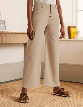 Horn Button Wide Leg Jeans-Linen