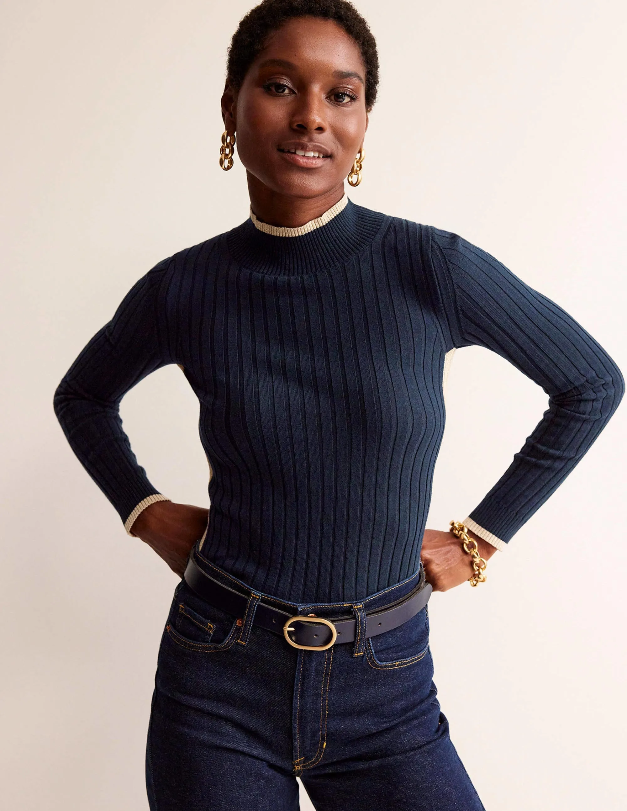 Isodora Ribbed Jumper-Navy