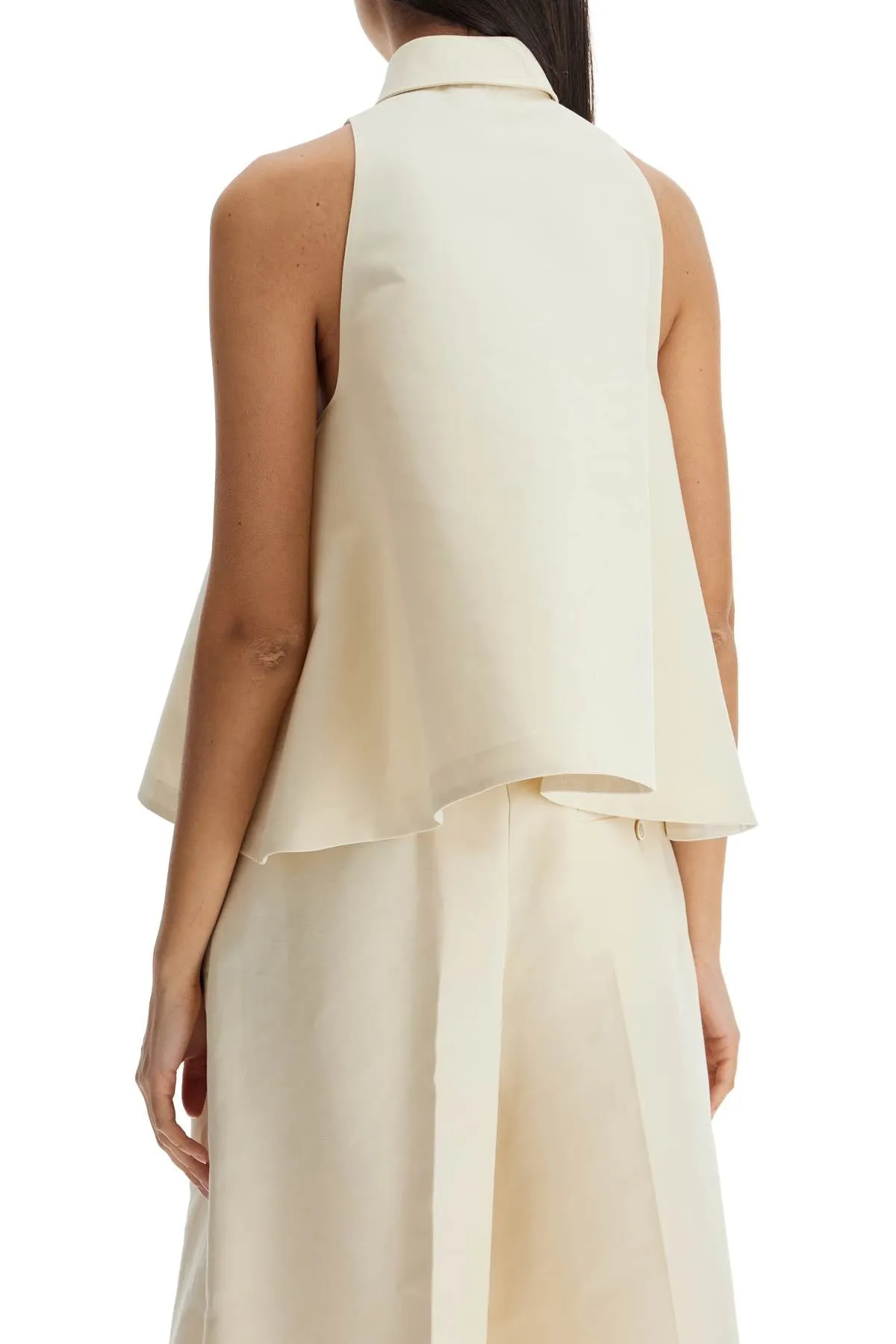 IVORY COTTON WOMEN'S SHIRT WITH EMBROIDERED LOGO