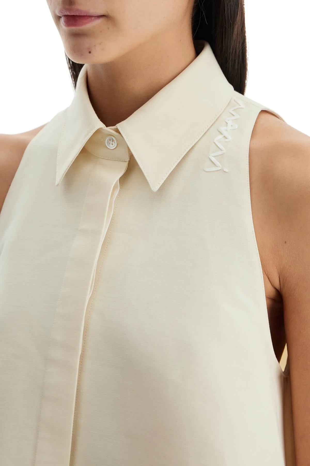 IVORY COTTON WOMEN'S SHIRT WITH EMBROIDERED LOGO