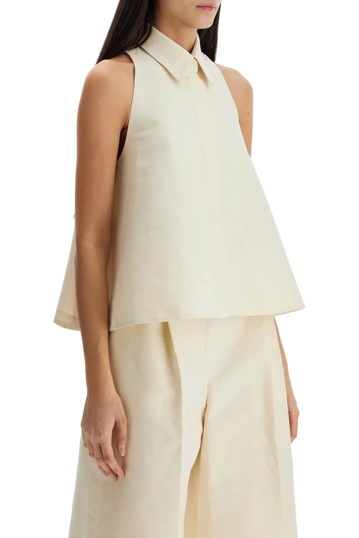 IVORY COTTON WOMEN'S SHIRT WITH EMBROIDERED LOGO