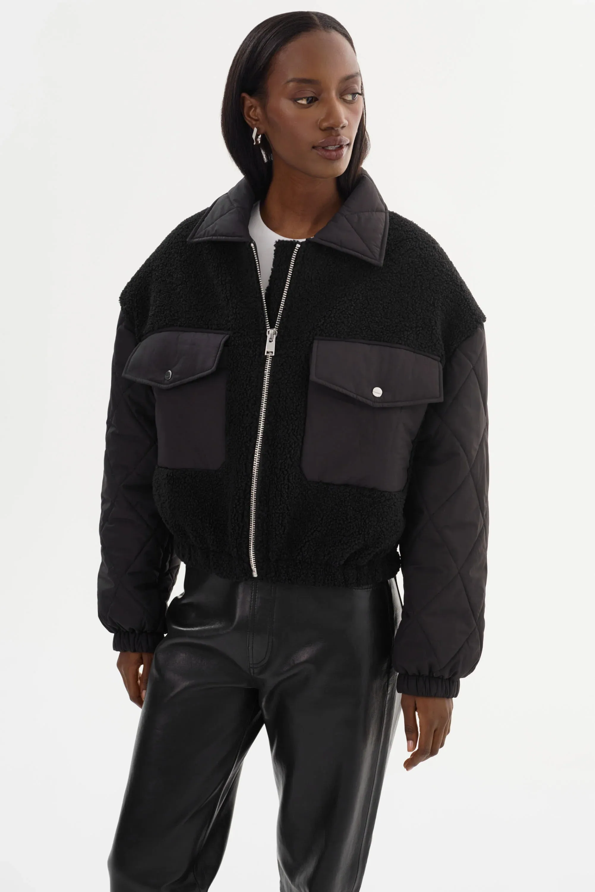 Lamarque Peyton Mixed Media Bomber Jacket - Black