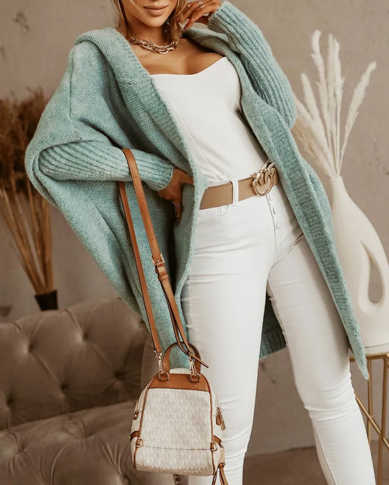 Long Sleeve Cozy Hooded Knitted Cardigan Sweater