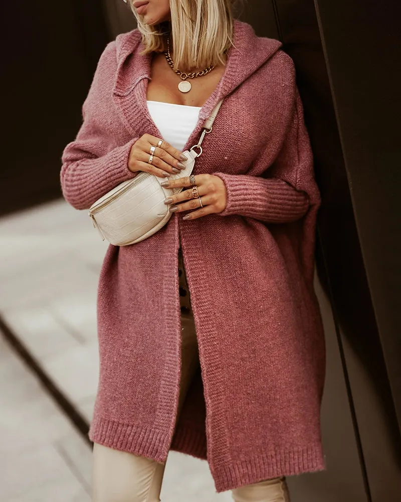 Long Sleeve Cozy Hooded Knitted Cardigan Sweater