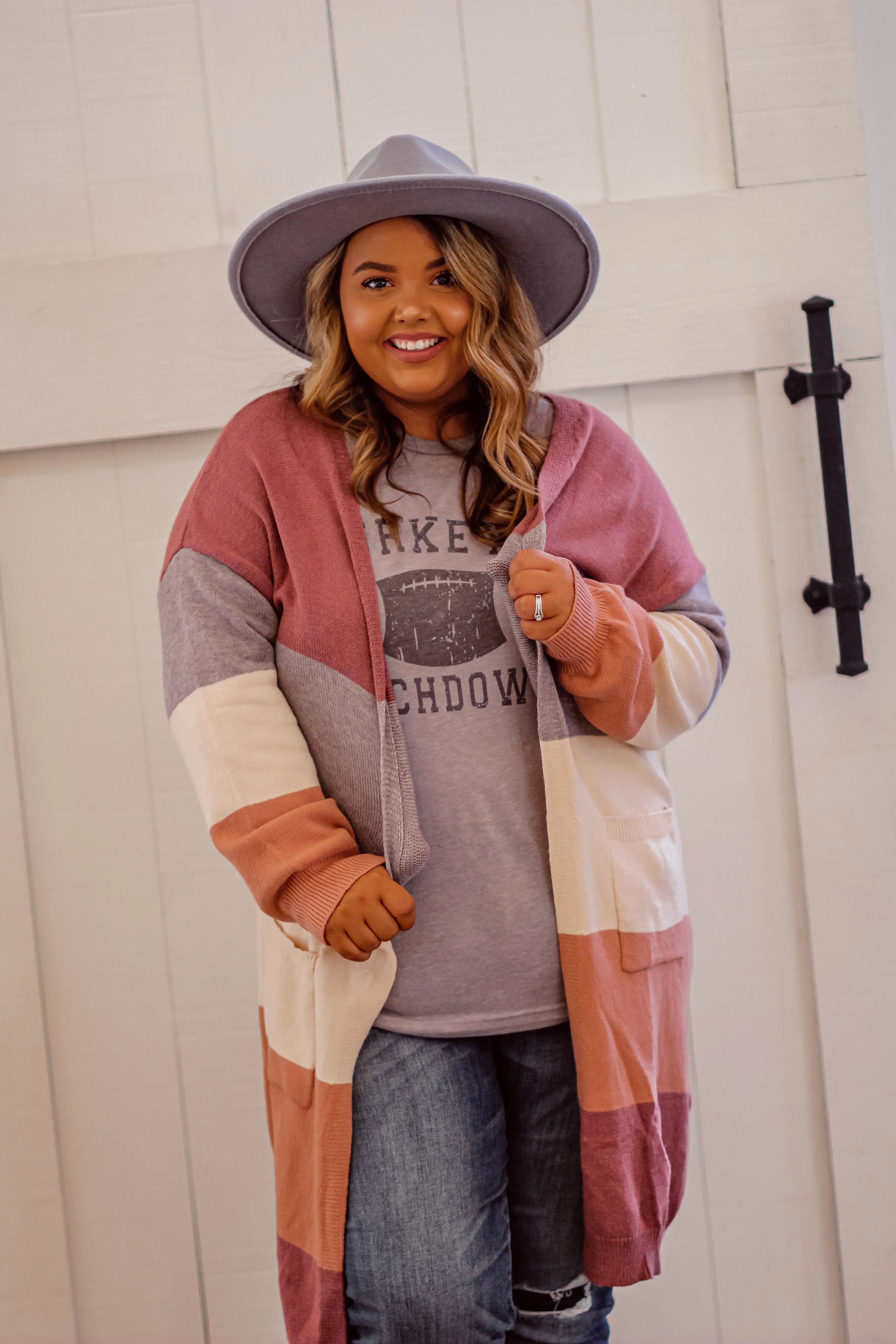 Mauve Colorblock Open Front Cardigan