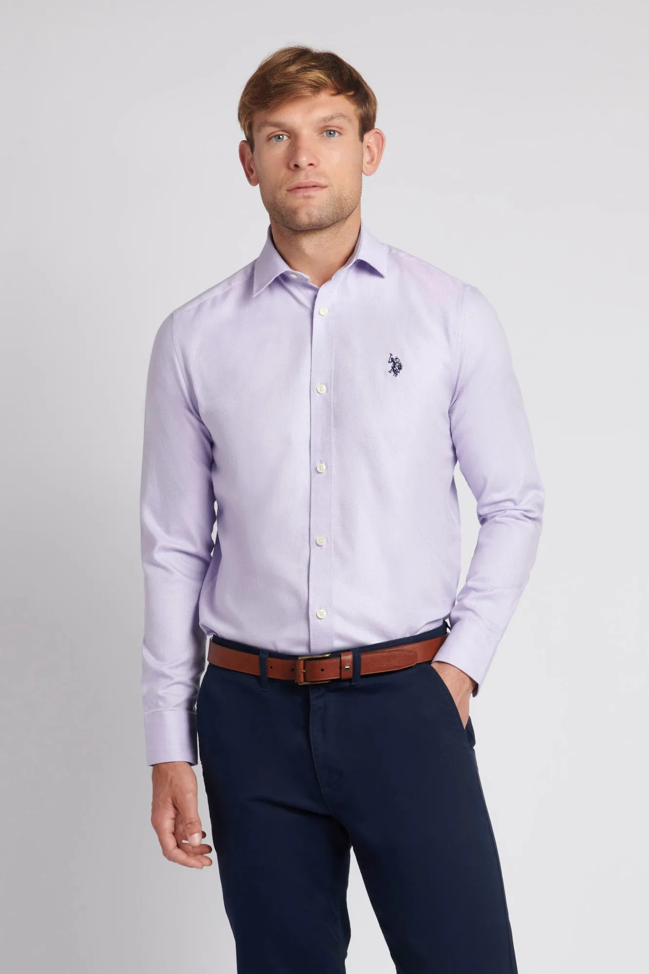 Mens Long Sleeve Royal Twill Shirt in Pastel Lilac