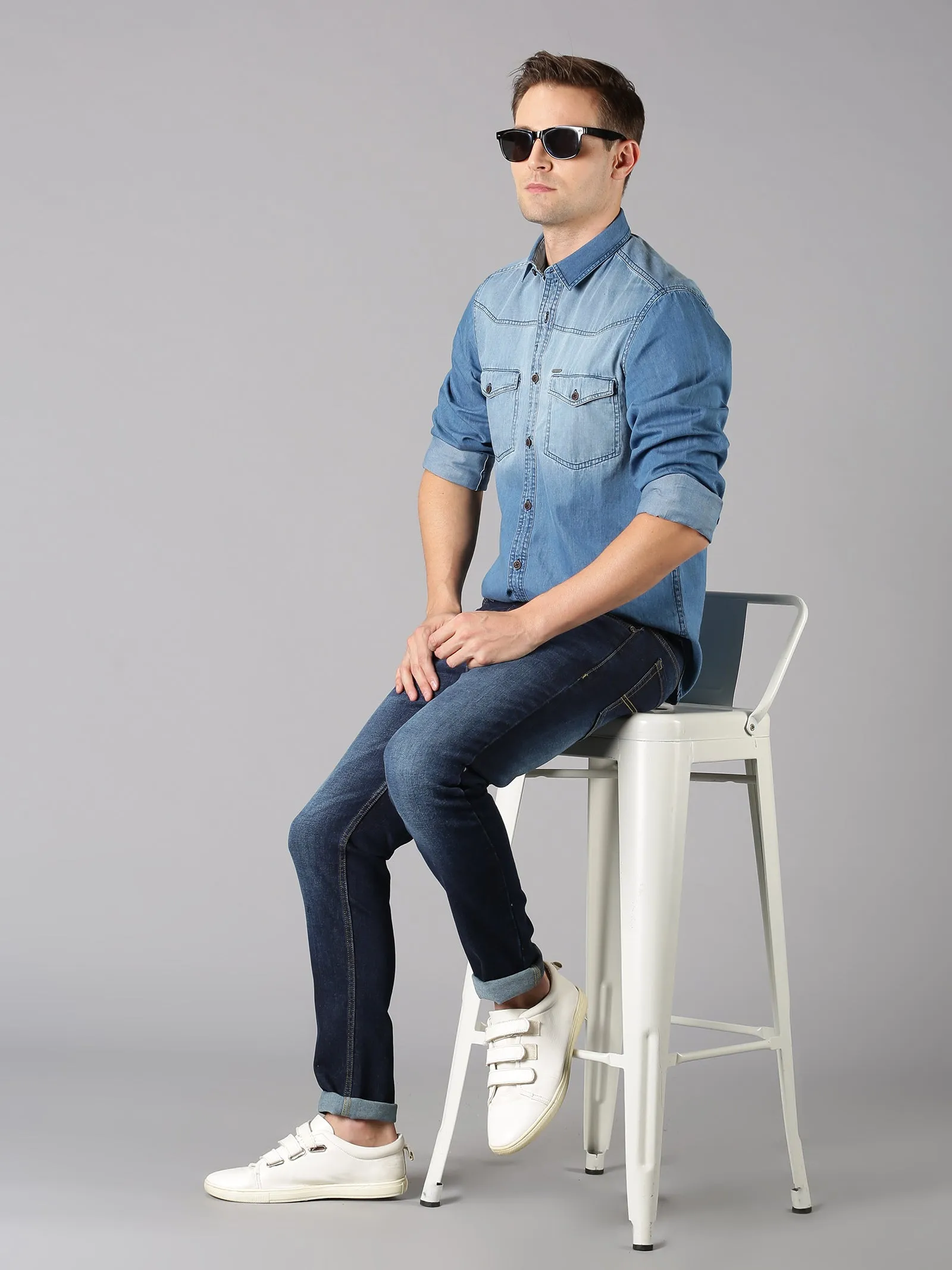 MEN'S NAVY WASHED SLIM FIT JEANS