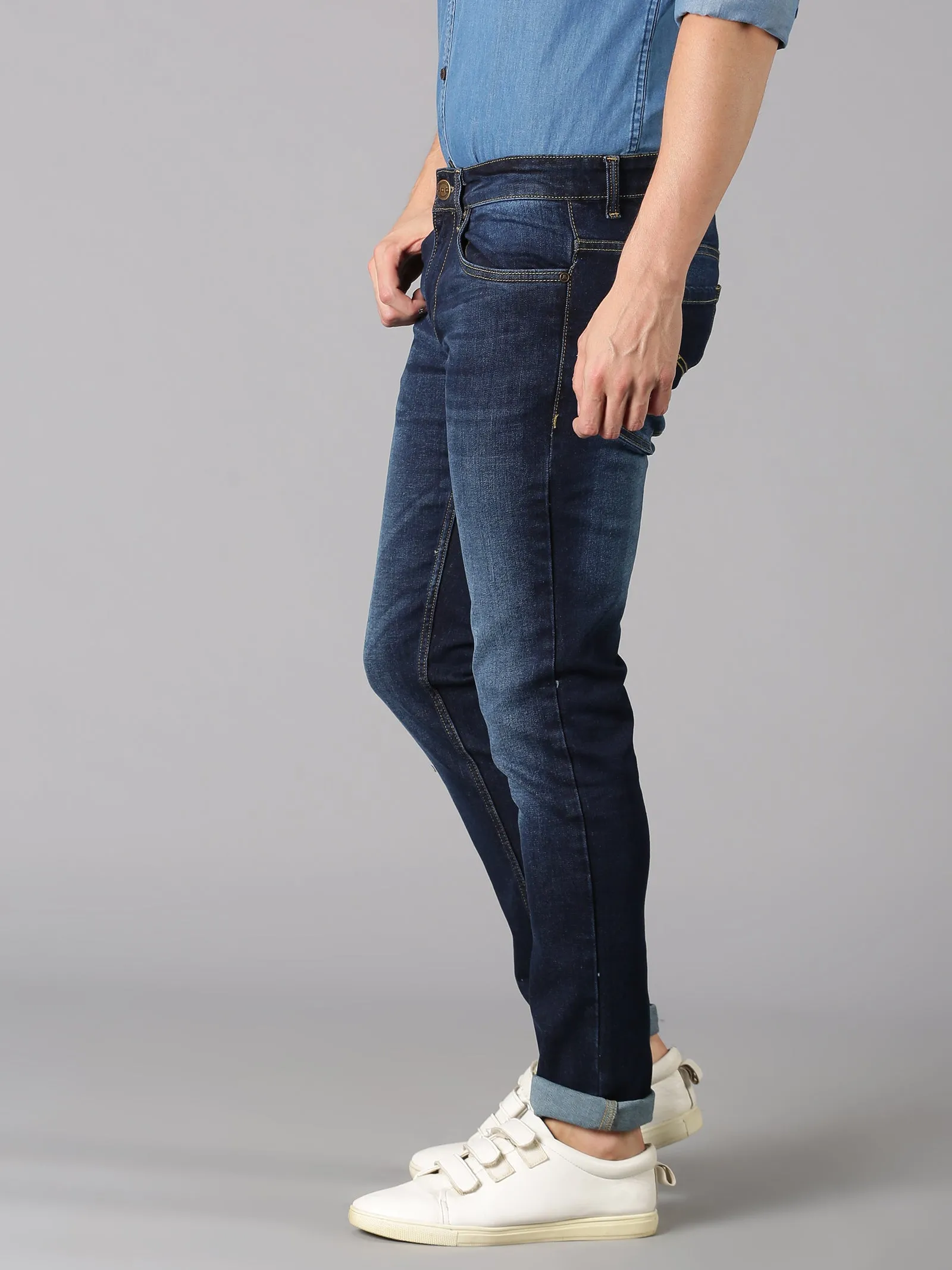 MEN'S NAVY WASHED SLIM FIT JEANS