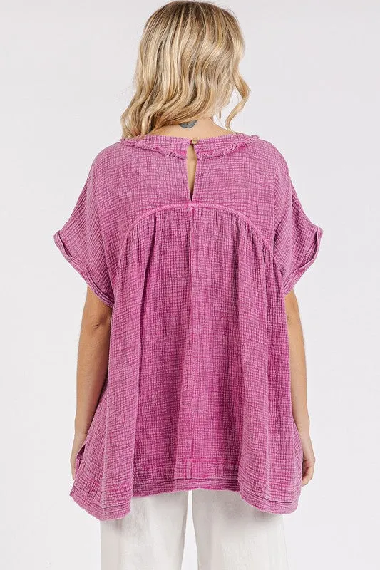Mineral Wash Gauze Babydoll Blouse