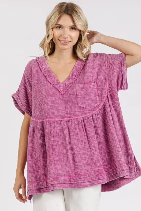 Mineral Wash Gauze Babydoll Blouse