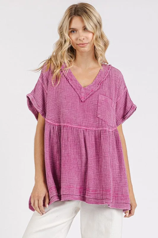 Mineral Wash Gauze Babydoll Blouse