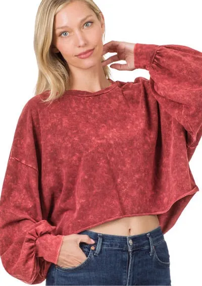 Mineral Wash Raw Edge Cropped Pullover