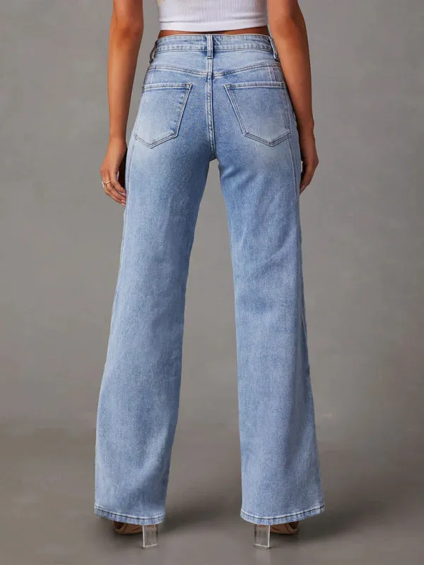 Nina New Style Comfortable Casual Loose Spliced Wide Leg Women's Jeans