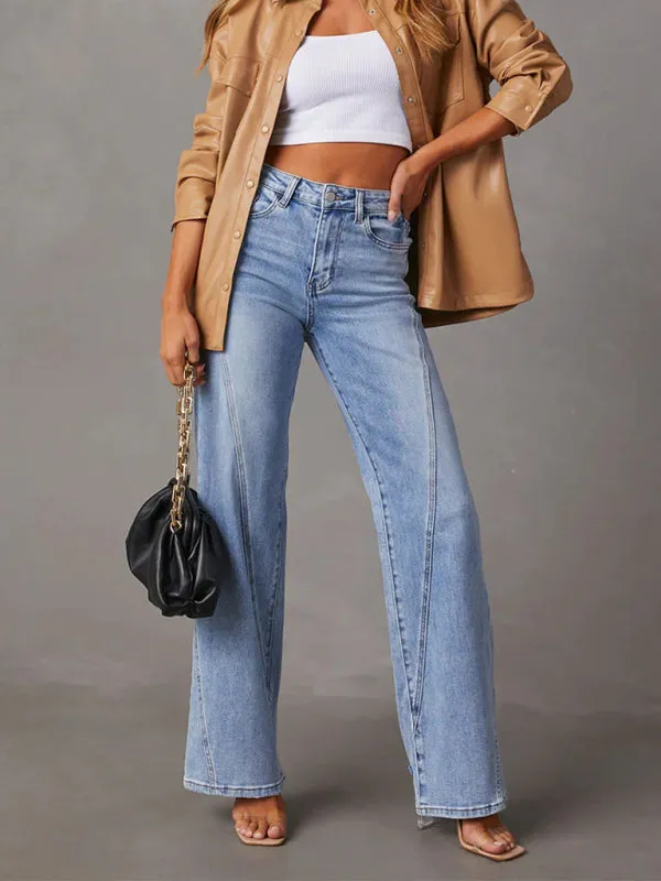 Nina New Style Comfortable Casual Loose Spliced Wide Leg Women's Jeans