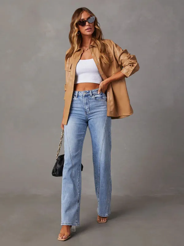 Nina New Style Comfortable Casual Loose Spliced Wide Leg Women's Jeans