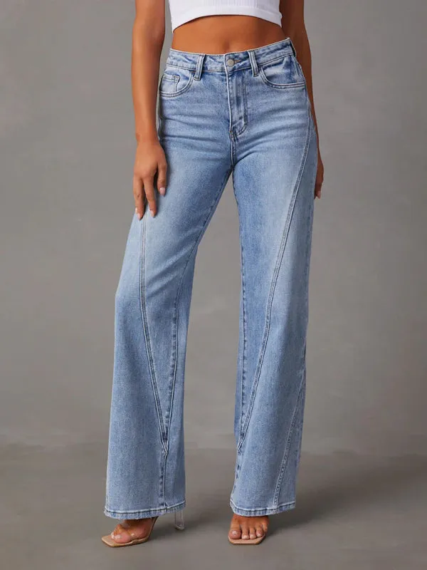 Nina New Style Comfortable Casual Loose Spliced Wide Leg Women's Jeans