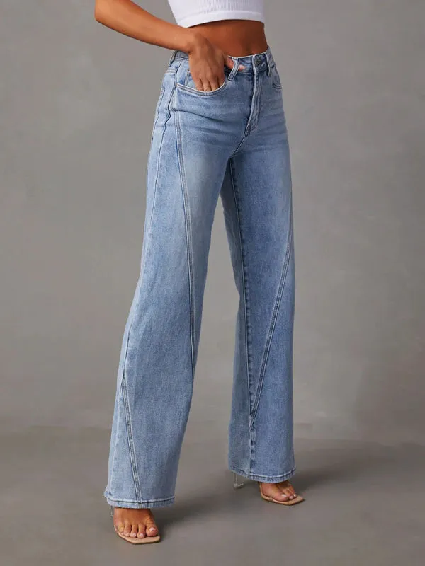 Nina New Style Comfortable Casual Loose Spliced Wide Leg Women's Jeans