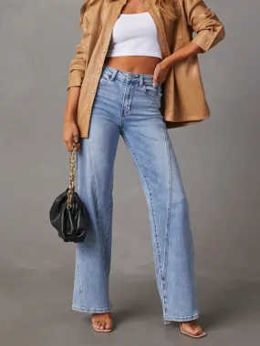 Nina New Style Comfortable Casual Loose Spliced Wide Leg Women's Jeans