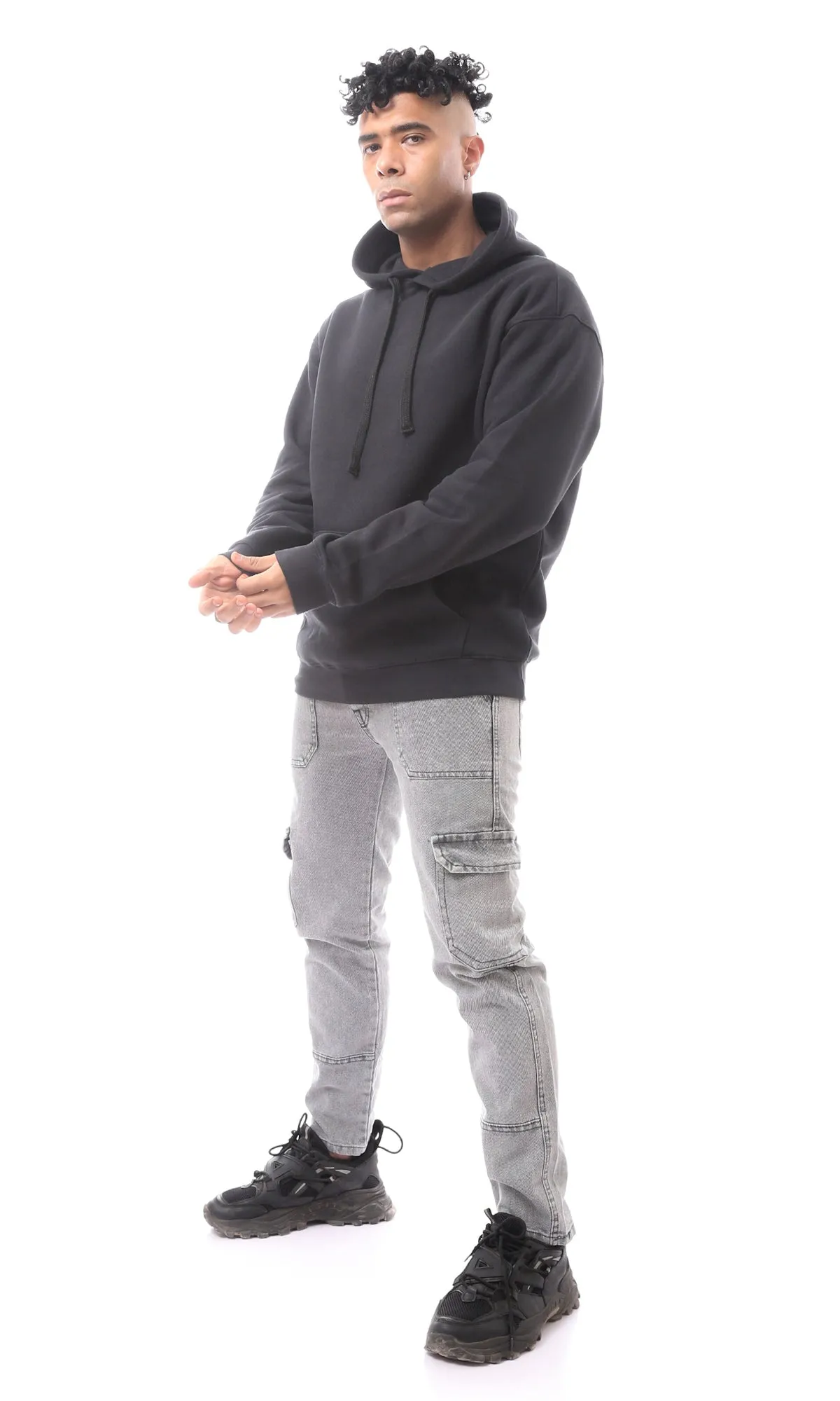 O172341 Slip On Solid Black Comfy Hoodie