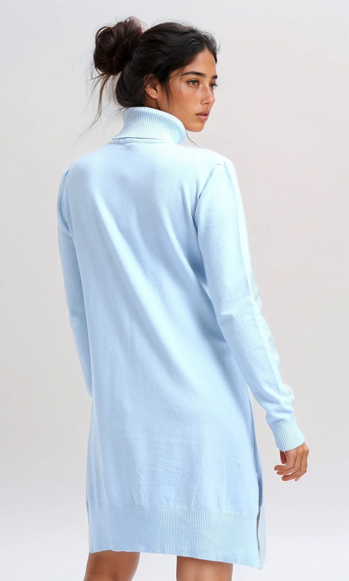 O201298 - Long Knitted Turtle Neck Winter Pullover - Sky Blue