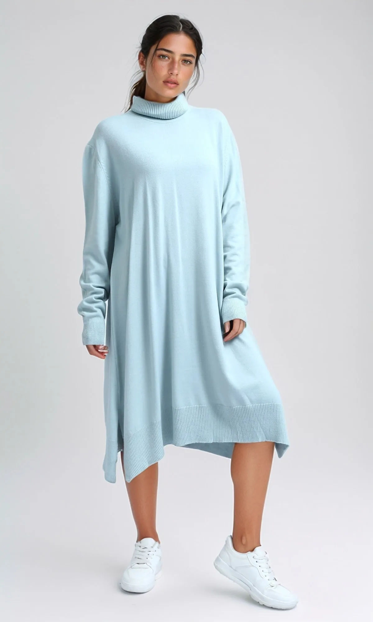O201305 - Knitted Turtle Neck Dress - Light Mentgreen