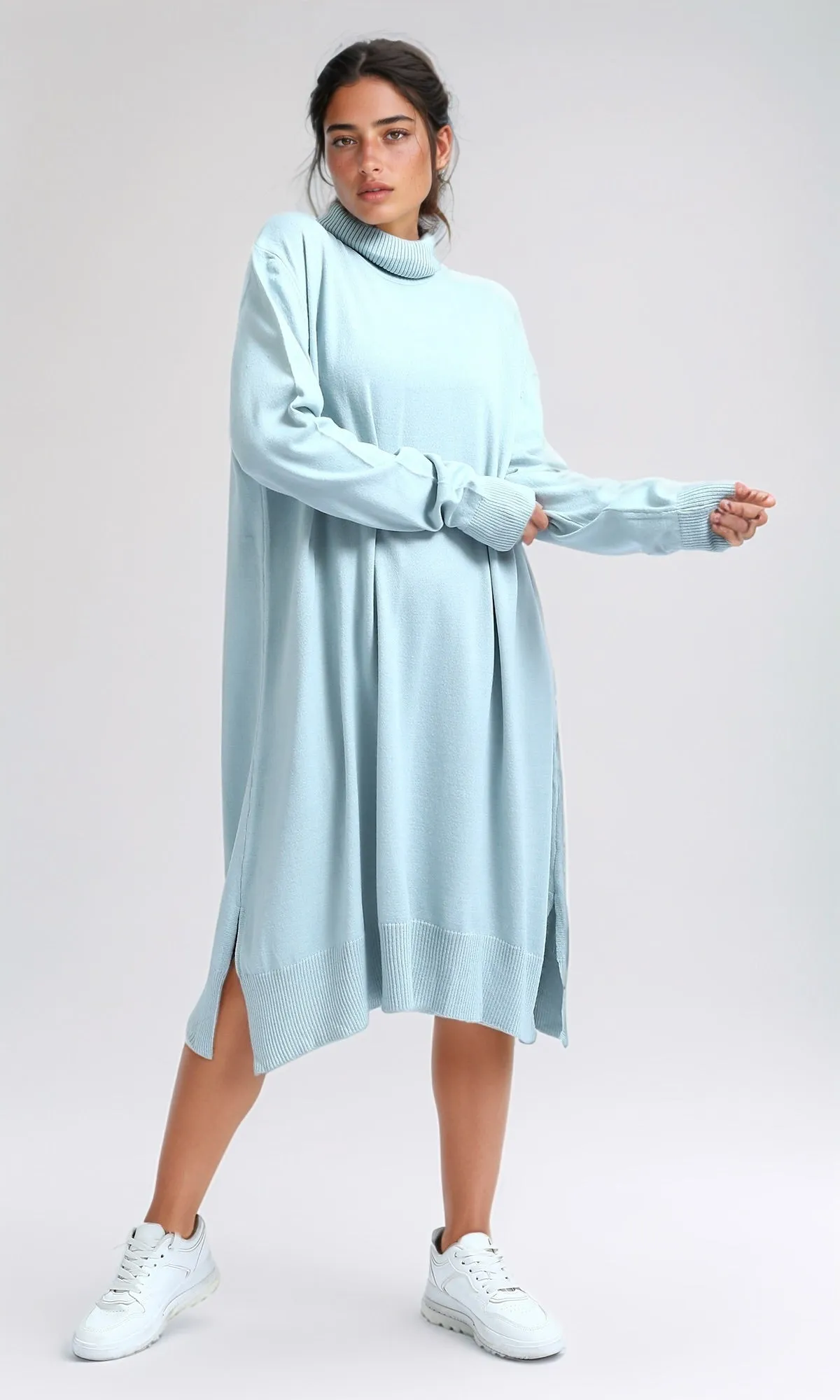 O201305 - Knitted Turtle Neck Dress - Light Mentgreen