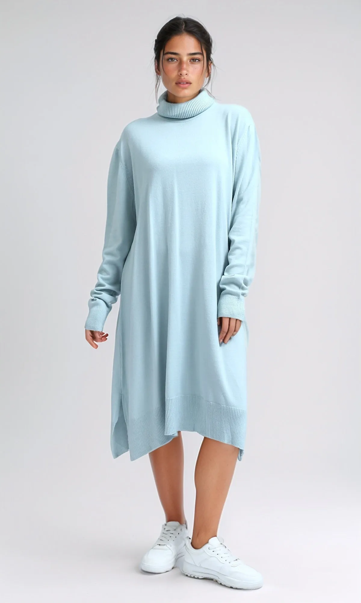 O201305 - Knitted Turtle Neck Dress - Light Mentgreen