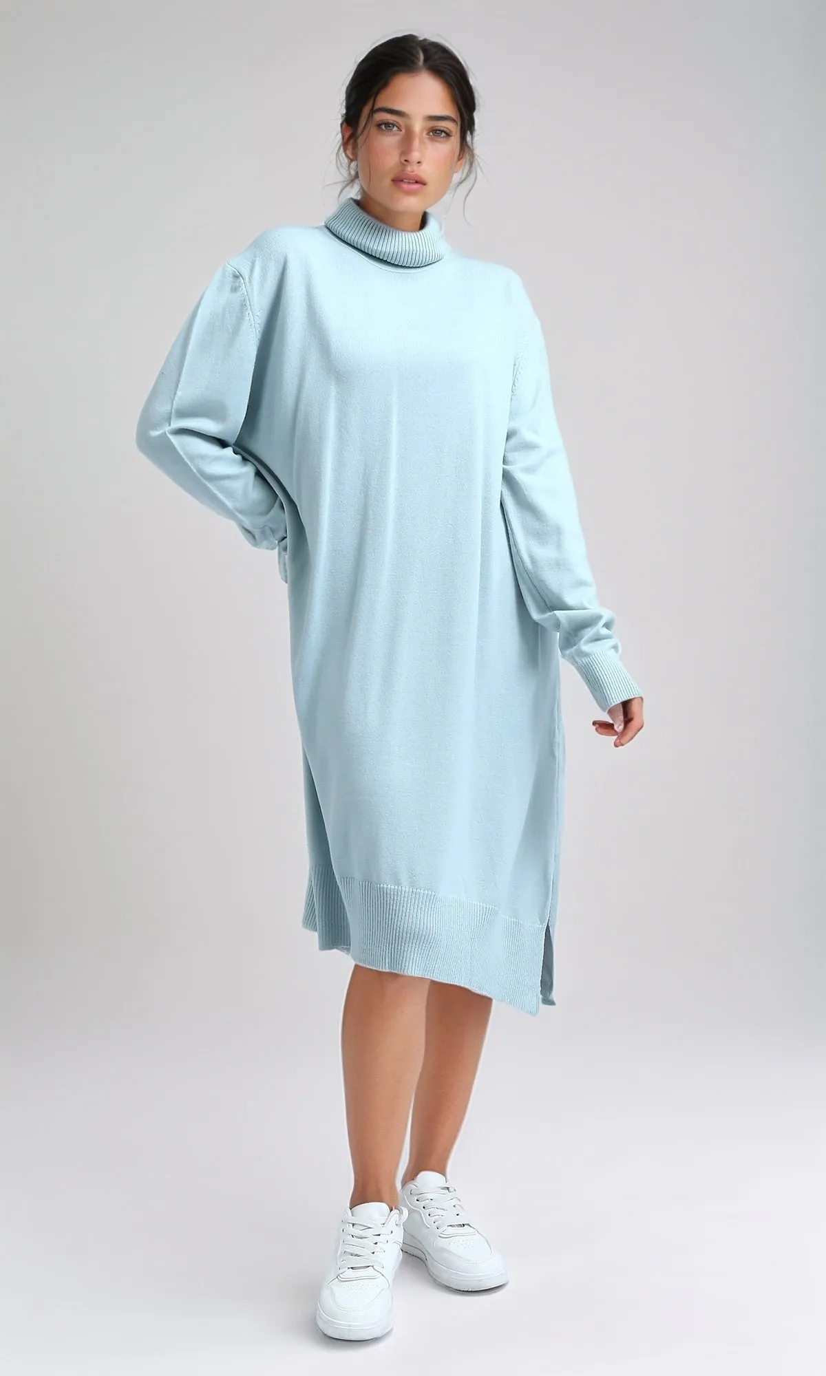 O201305 - Knitted Turtle Neck Dress - Light Mentgreen