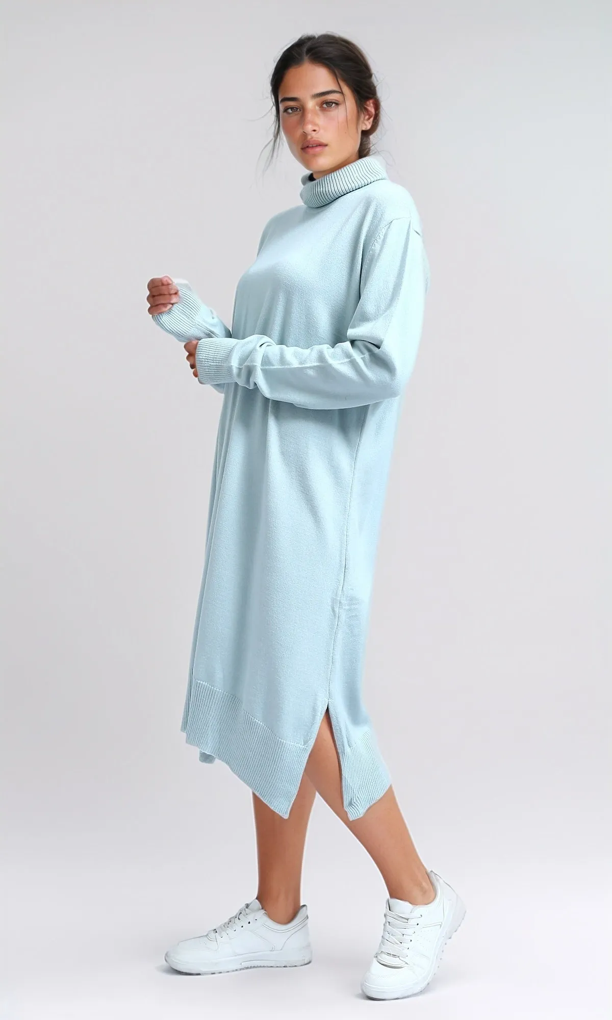 O201305 - Knitted Turtle Neck Dress - Light Mentgreen