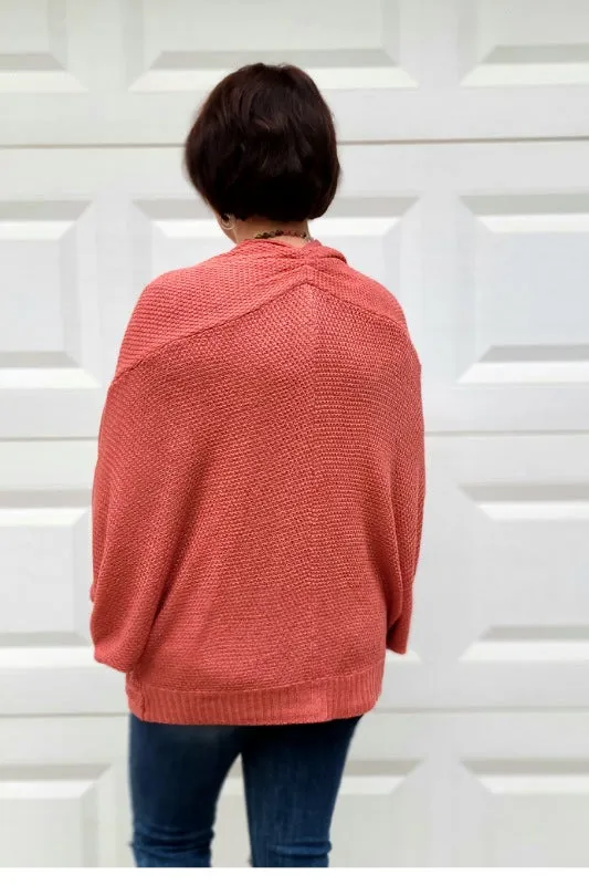 Open Front Sweater Cardigan in Dark Rose