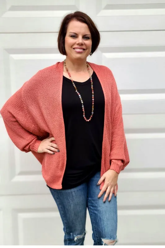 Open Front Sweater Cardigan in Dark Rose