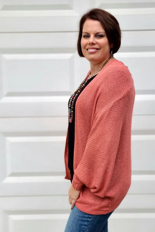 Open Front Sweater Cardigan in Dark Rose