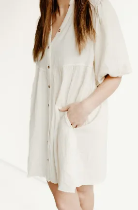 Puffed Sleeved Light Linen Dress