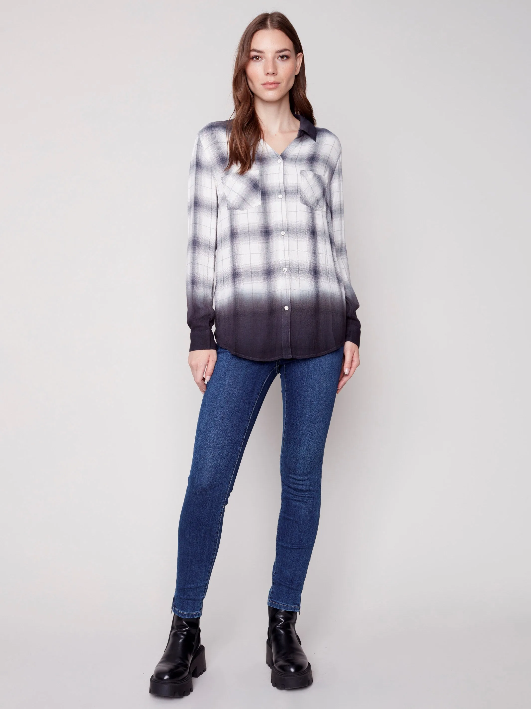 Soft Plaid Button-Down Shirt - Light Grey