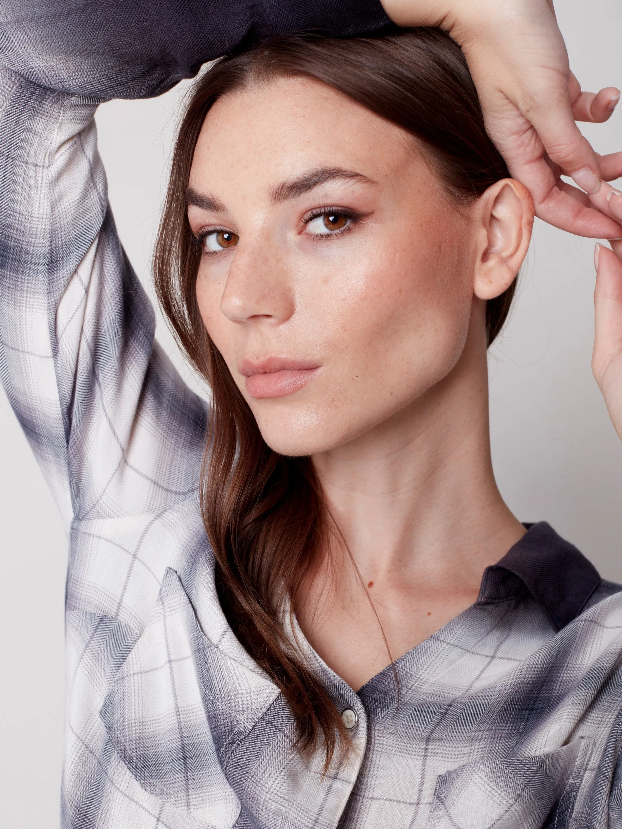Soft Plaid Button-Down Shirt - Light Grey