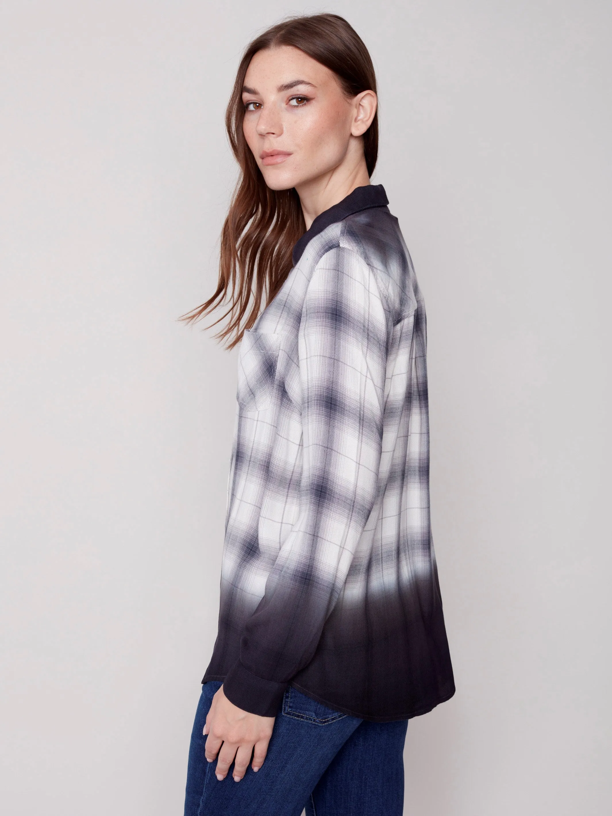 Soft Plaid Button-Down Shirt - Light Grey